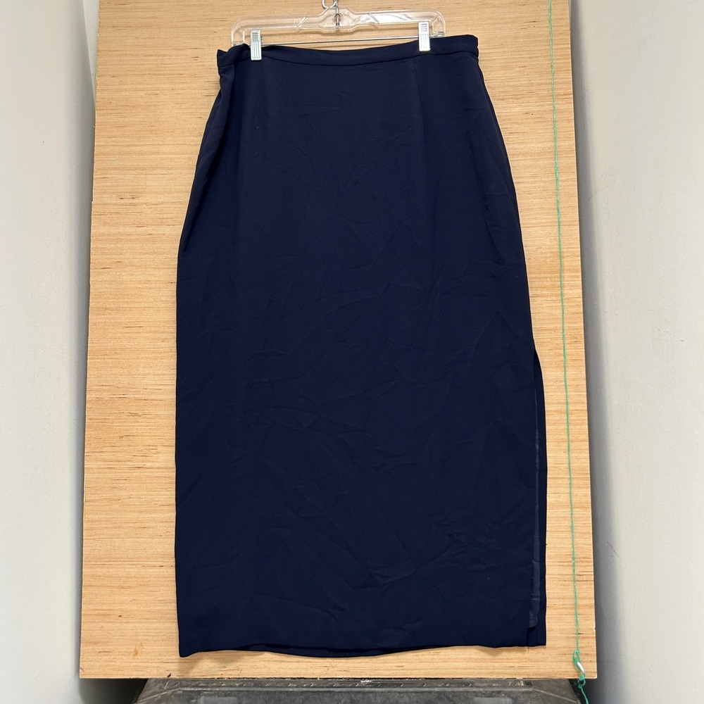 Talbots Navy Blue Maxi Skirt Size 18 Side Slit Lined Crepe Column Skirt